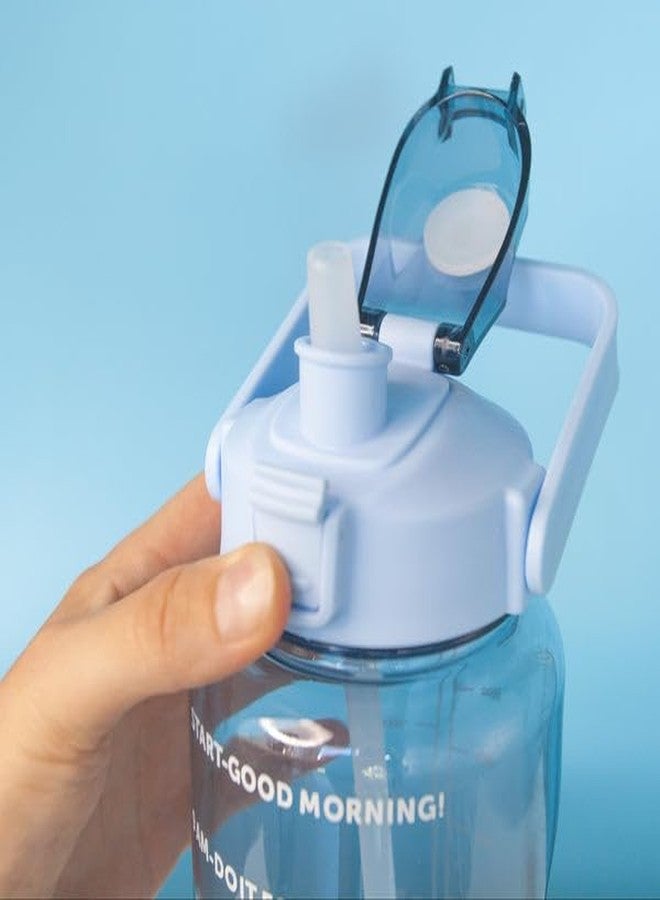 LAZYwindow 2 Litre Motivational Transparent Plastic Water Bottle - BPA-Free & Carry Handle (Blue) - Image 4